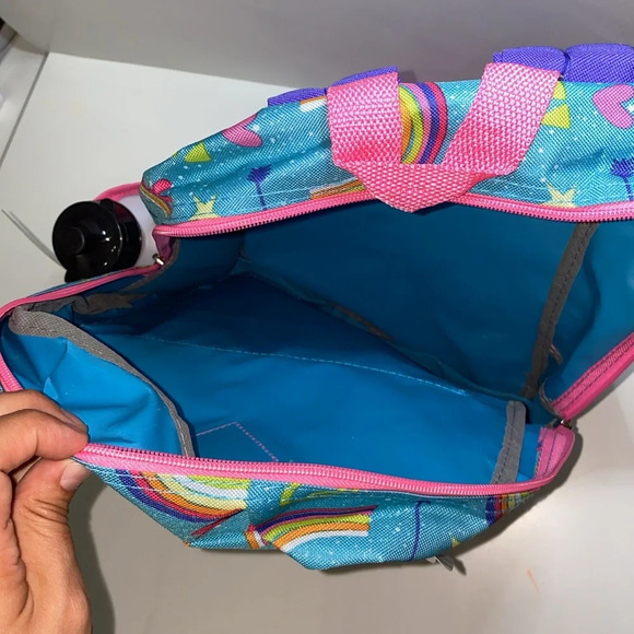 Rainbow Print Girls Backpack Blue w/ Lunch Box, Pencil Case and Accessories - Picture 4 of 6